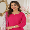 Rani Pink Schiffli Embroidered Kurta Pant Dupatta Suit for Women