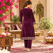 Wine Velvet Purplish Heavy Embroidered Cord Set