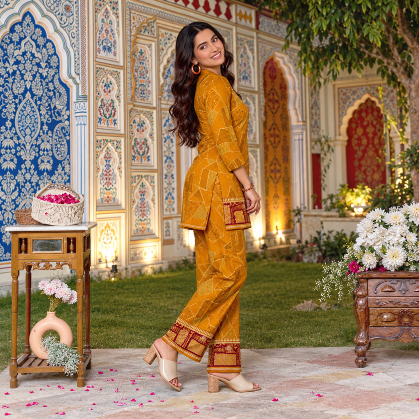 Mustard Geometry Red Bordered Co-ord Set