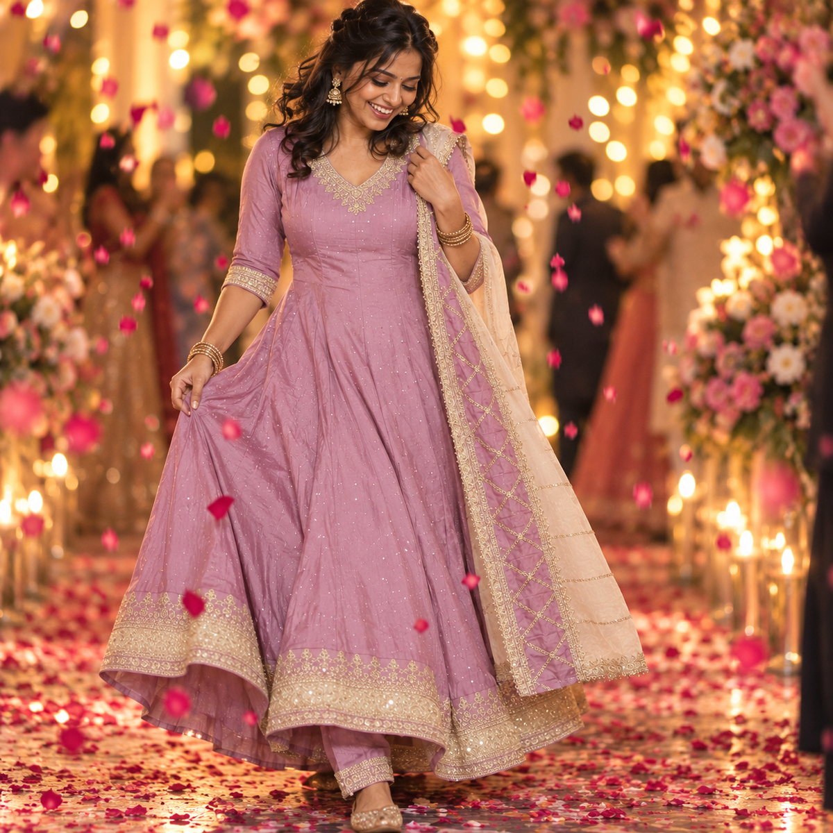 Purple  Embroidered Anarkali Suit with Dupatta