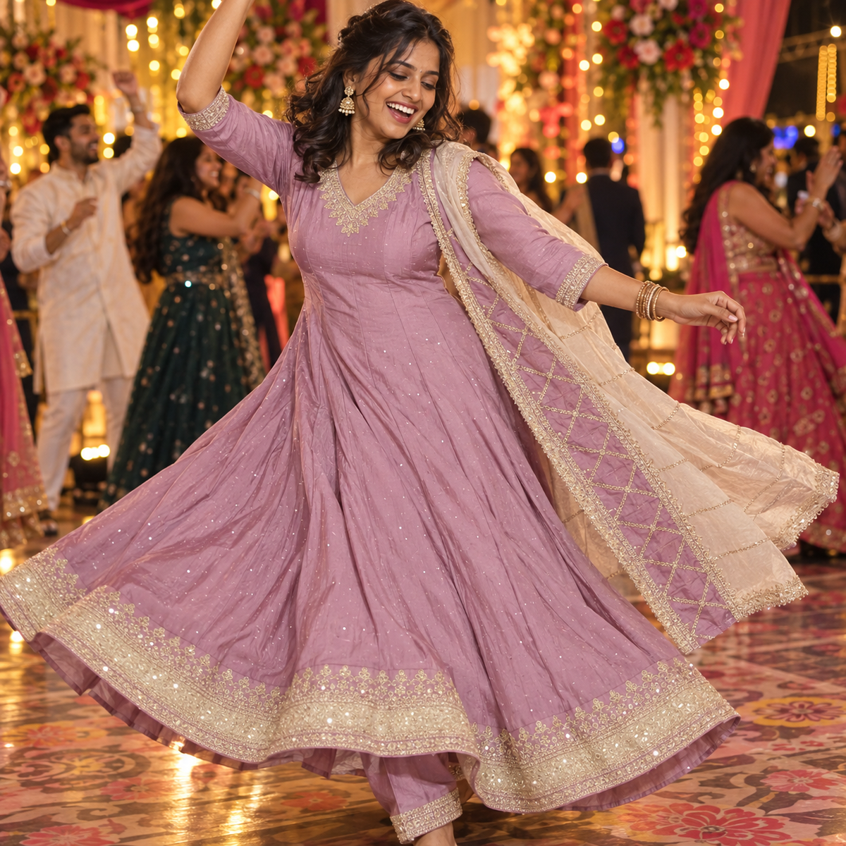 Purple  Embroidered Anarkali Suit with Dupatta