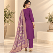 Wine Embroidered With Floral Dupatta Suit