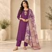 Wine Embroidered With Floral Dupatta Suit