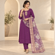 Wine Embroidered With Floral Dupatta Suit