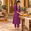 Wine Embroidered With Floral Dupatta Suit