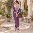 Purple Ivory Embroidered Cord Set