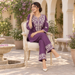 Purple Ivory Embroidered Cord Set