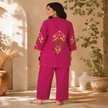 Purple Embroidered Pure Cotton Co-Ord Set for Women with Straight Pants