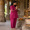 Purple Embroidered Pure Cotton Co-Ord Set for Women with Straight Pants