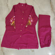 Purple Embroidered Pure Cotton Co-Ord Set for Women with Straight Pants