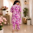 Purple floral printed co-ord set for women with longline tunic and matching straight-fit pants