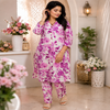 Purple floral printed co-ord set for women with longline tunic and matching straight-fit pants