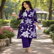 Purple floral cotton kurta set for women with printed kurta and matching pants