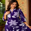 Purple floral cotton kurta set for women with printed kurta and matching pants