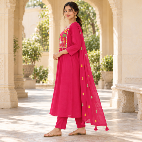 Pink Yoke Embroidery Designer Dupatta Suit