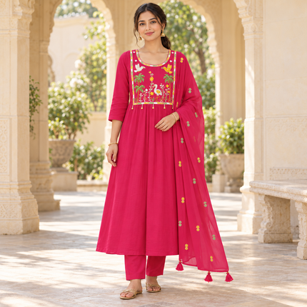 Pink Yoke Embroidery Designer Dupatta Suit