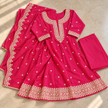 Magenta Pink Dotted Anarkali Designer Dupatta Suit