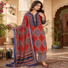 Red blue Ajrakh printed suit for women with cotton kurta, pants and printed dupatta