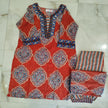 Red blue Ajrakh printed suit for women with cotton kurta, pants and printed dupatta