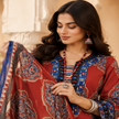Red blue Ajrakh printed suit for women with cotton kurta, pants and printed dupatta