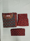 Red Blue Printed Dupatta Suit