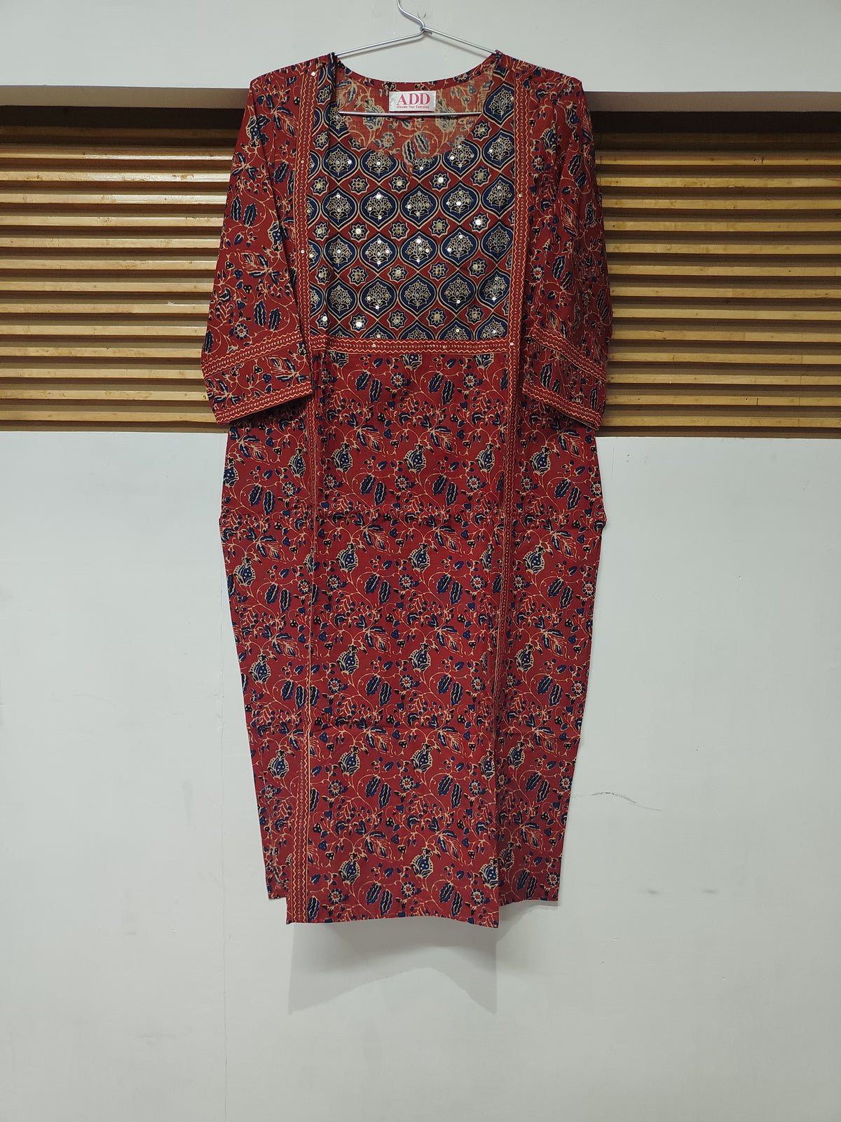 Red Blue Printed Dupatta Suit