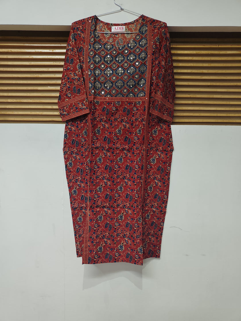 Red Blue Printed Dupatta Suit
