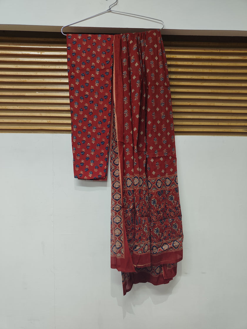 Red Blue Printed Dupatta Suit