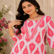 Red White Cotton Floral Kurta Set for Women with Printed Kurta and Matching Straight Pants