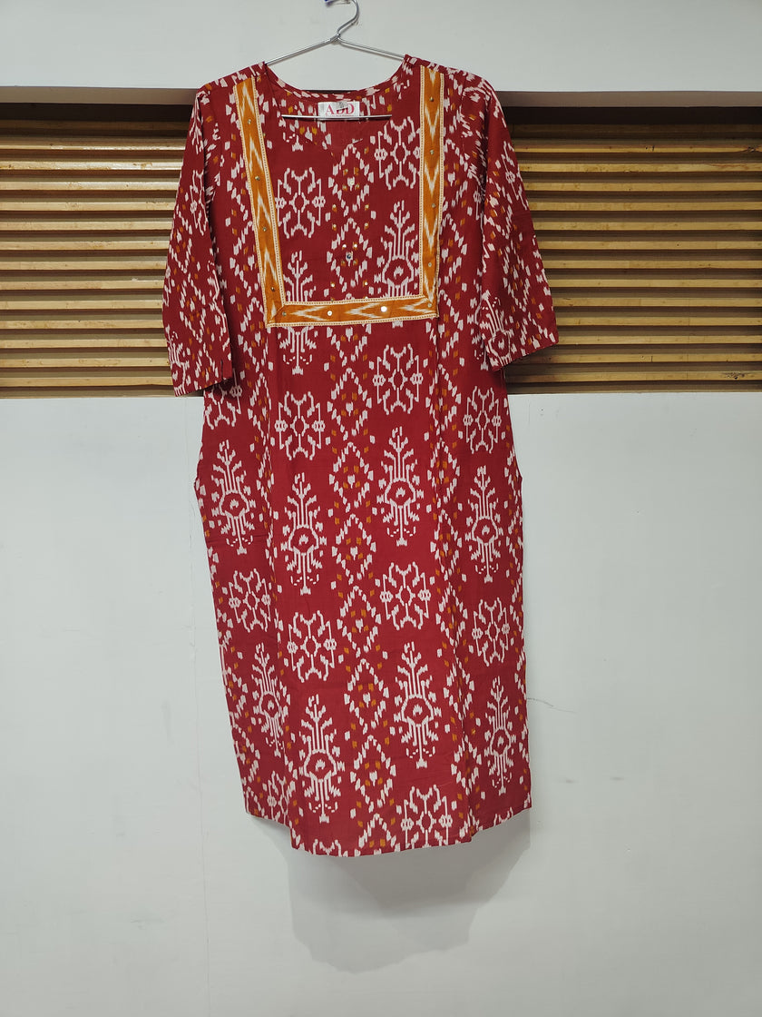 Red Yellow Printed Dupatta Suit