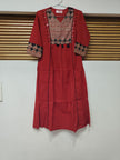 Red and Black Printed Flared Kurta Dupatta Suit