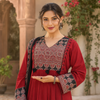 Red and Black Printed Flared Kurta Dupatta Suit