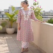 Rose Pink Cotton Kurta Set for Women with Floral Printed Kurta and Matching Straight Pants