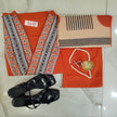 Rust cotton printed dupatta suit for women with embroidered kurta, matching pants and Mal Mal dupatta