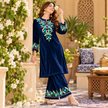 Blue Front-Back Embroidered Woolen Kurta Set