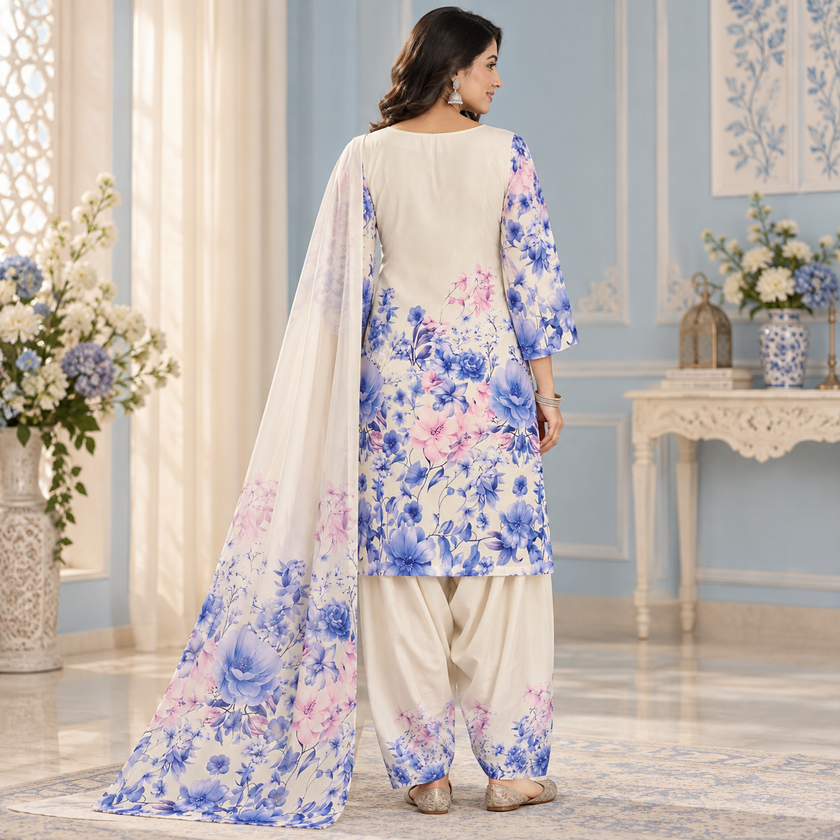 Sky Blue Satin Farshi Set with Dupatta
