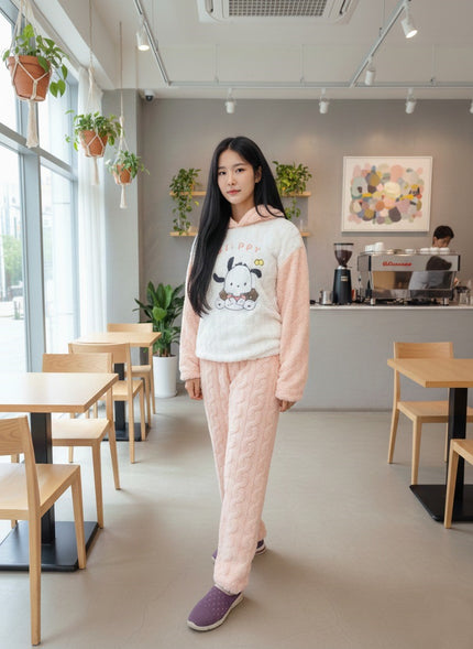 Peach Cream Night Suit With Pockets