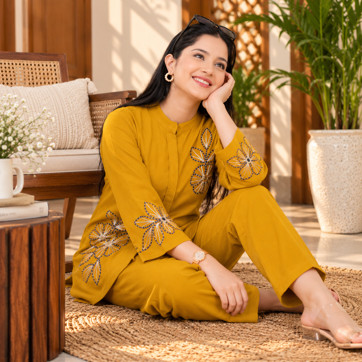 Yellow Woolen Cord Set