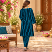 Peacock Blue Velvet Floral Yoke Winter Kurta Set