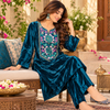 Peacock Blue Velvet Floral Yoke Winter Kurta Set