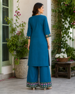 Teal Blue Floral Embroidered Cord Set