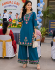 Teal Blue Floral Embroidered Cord Set
