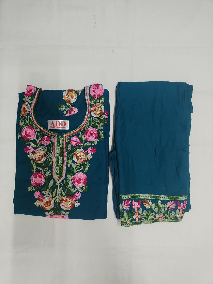 Teal Blue Floral Embroidered Cord Set