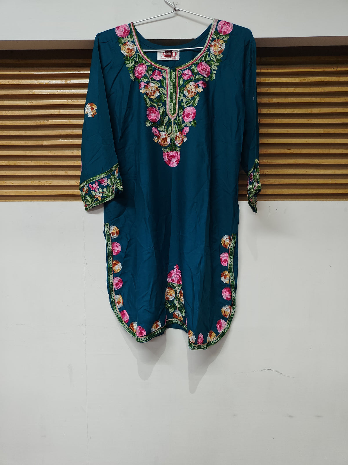 Teal Blue Floral Embroidered Cord Set