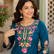 Teal Blue Floral Embroidered Cord Set