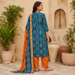 Teal Blue Printed Cotton Dupatta Suit for Women with Kurta and Pants
