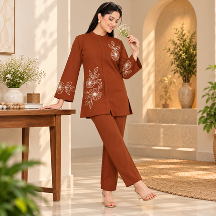 Rust Woolen Cord Set