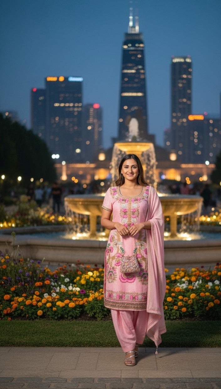 Pink Ethnic Embroidered Patiala Dupatta Suit