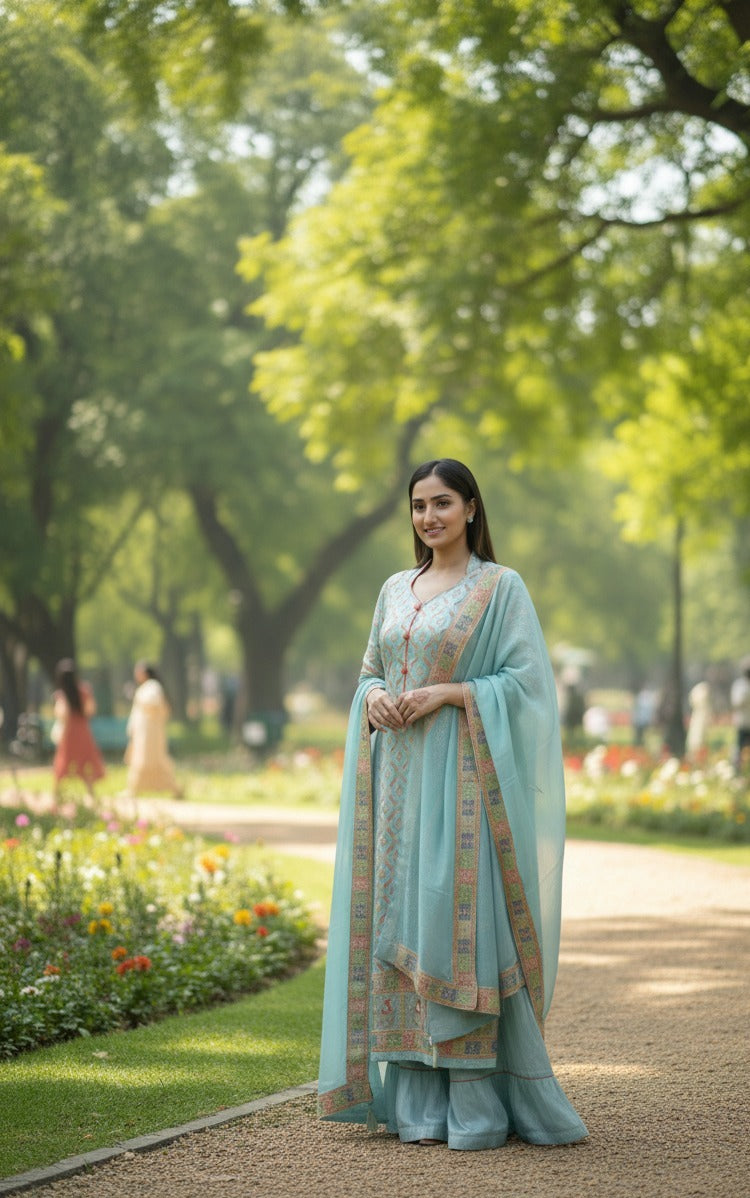 Aqua Blue Sharara Suit
