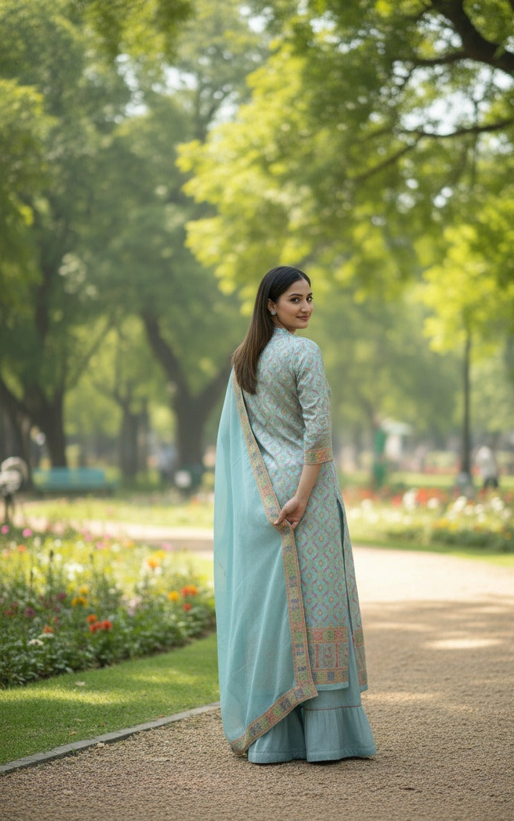 Aqua Blue Sharara Suit